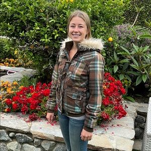 Plaid faux-fur lined winter jacket